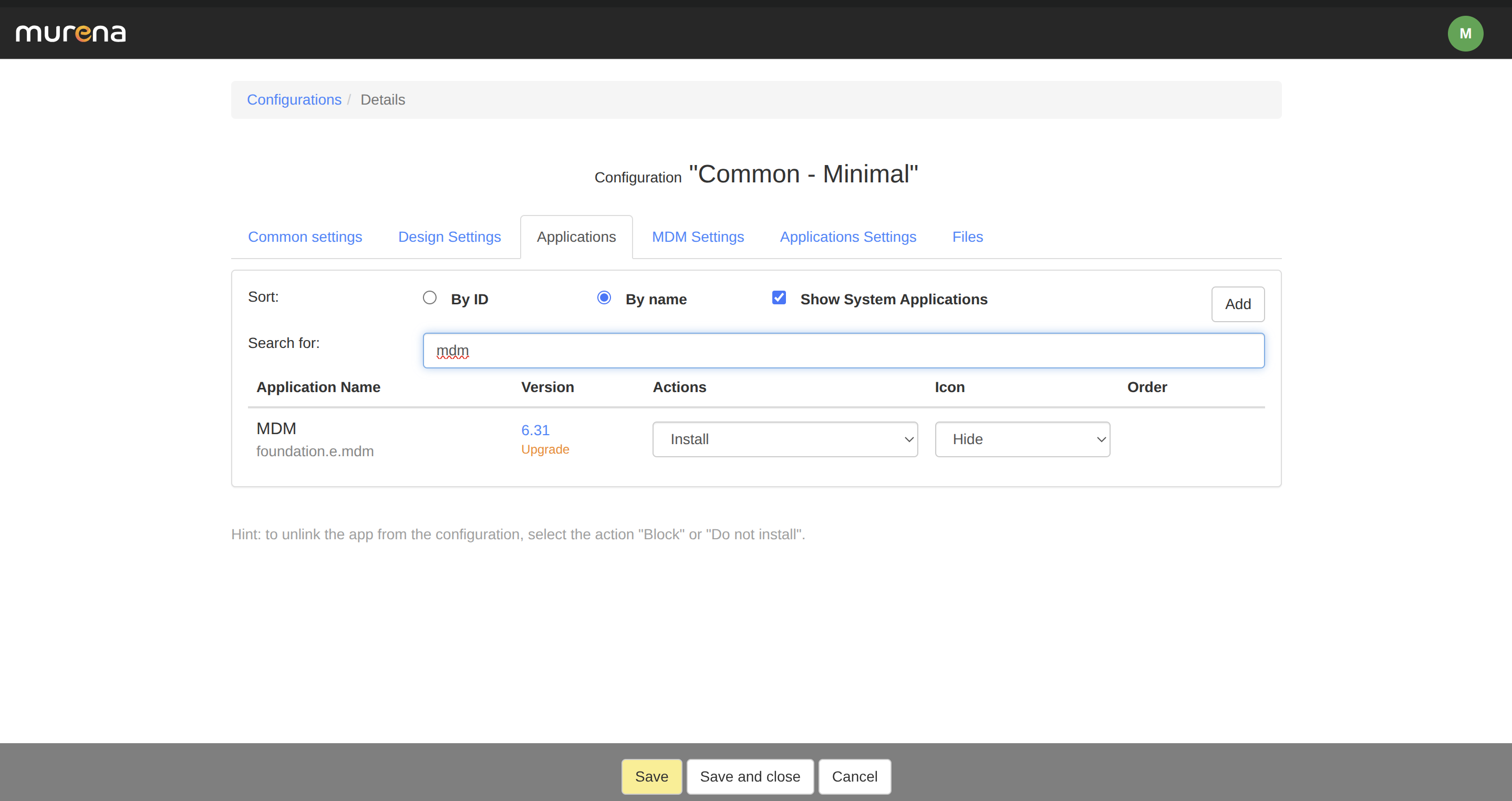 MDM app upgrade in configuration